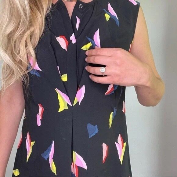 Bimba Y Lola Sleeveless Colorful Geometric Print on Black Dress Size Small - Picture 15 of 15